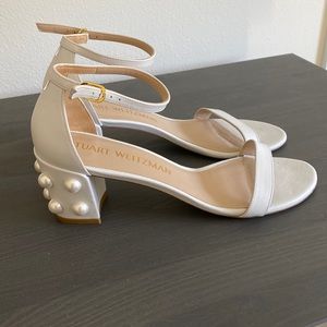 Stuart Weitzman Nearly Nude Leather Block Heel Sandal
